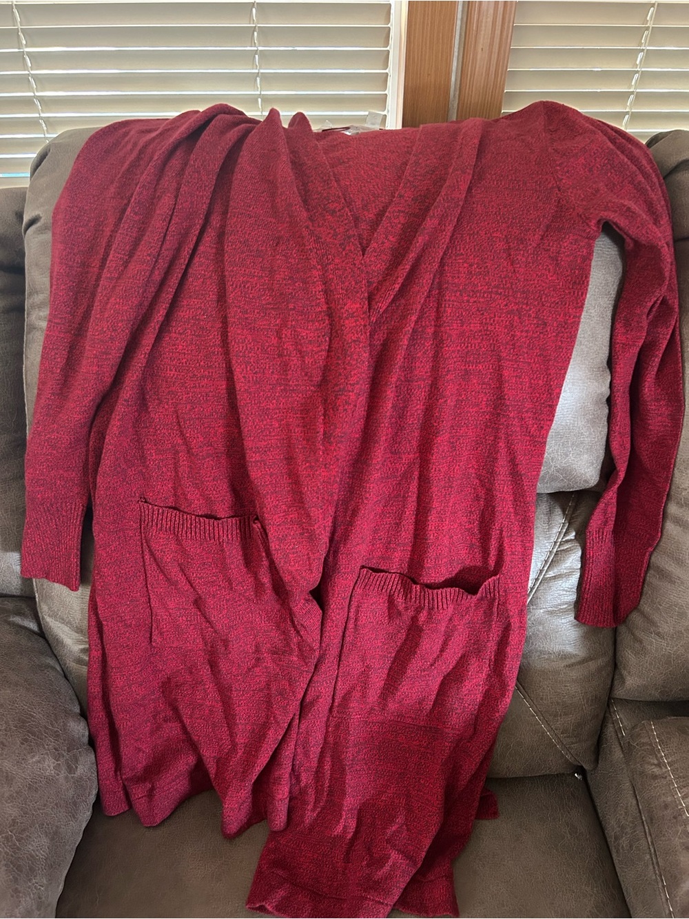 D&Co Long Open Front Cardigan Sweater in Deep Wine Red